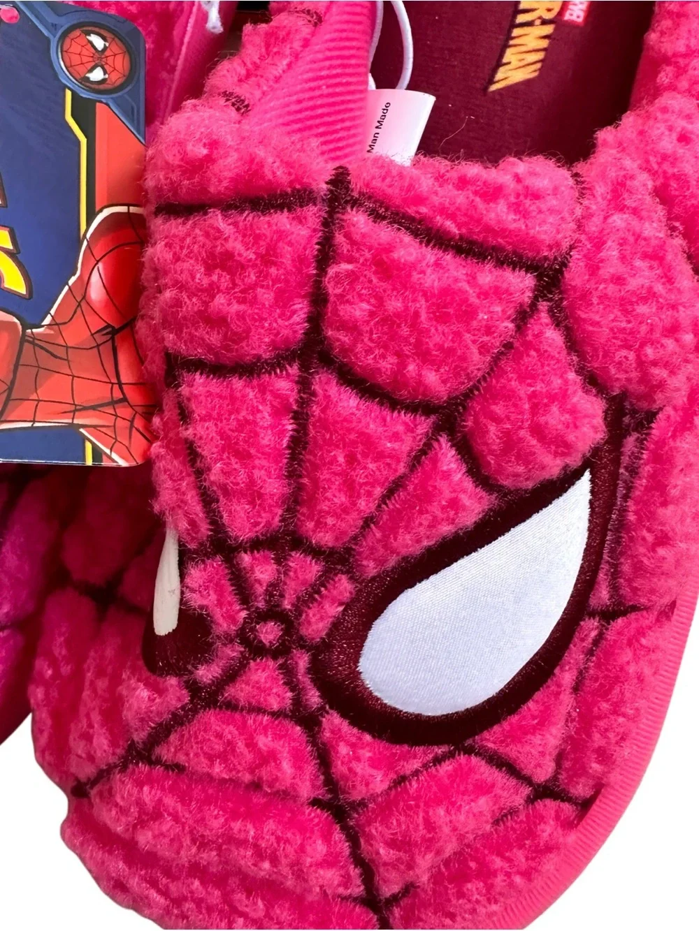 Marvel Spider-Man Kids Plush Slippers in Bright Pink